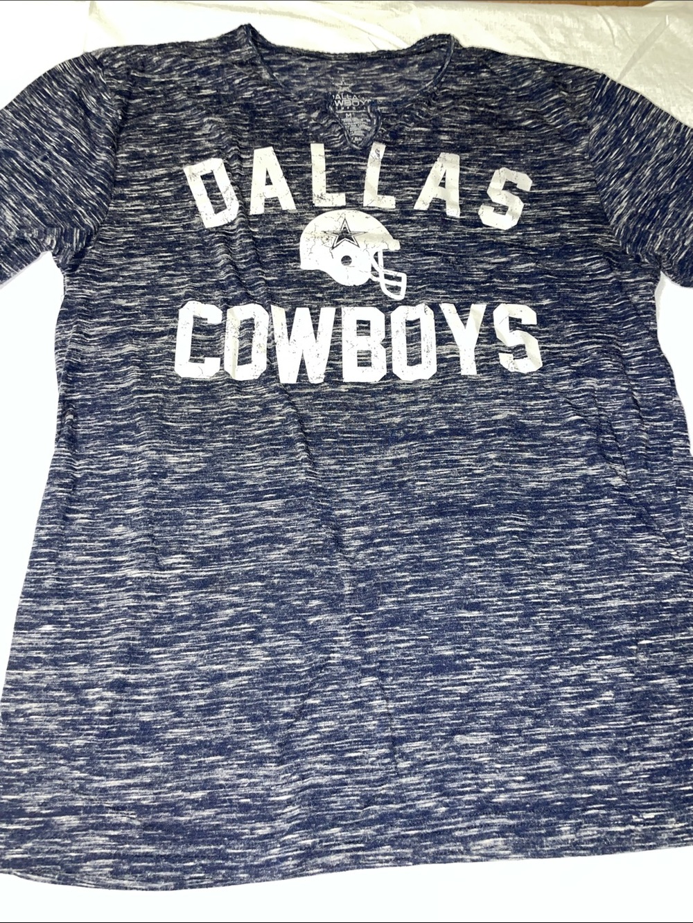NFL “Dallas Cowboys” Navy Space-Dye Short Sleeve V-Neck Tee, Medium